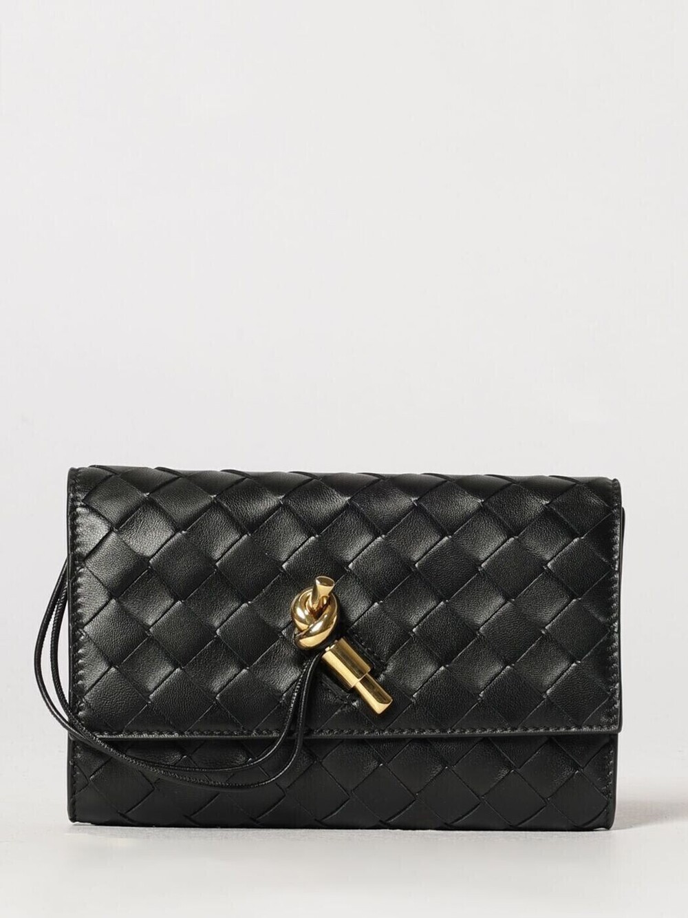 Bottega Veneta Intrecciato Turn Lock Chain Crossbody Bag Leather Black